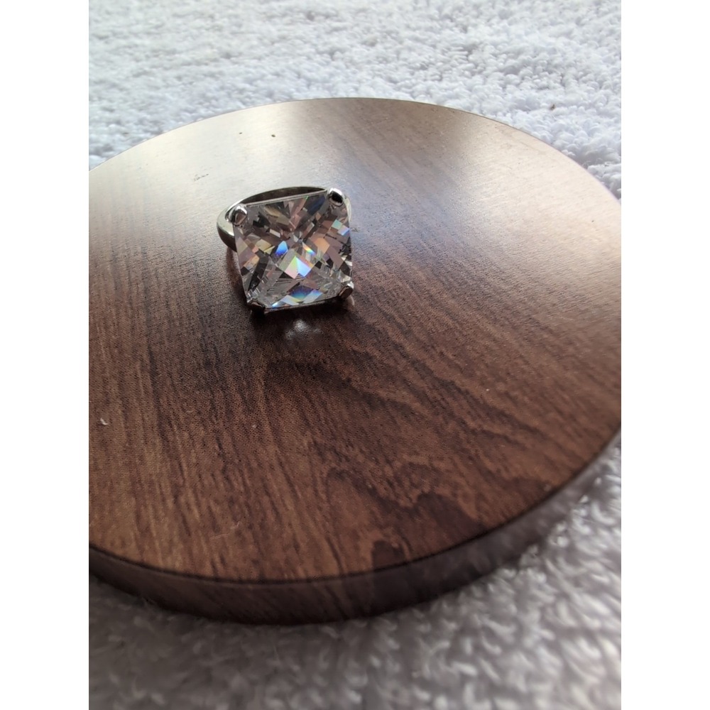 Large Square Cubic Zirconia Ring 925 Sterling Silver Band SZ 6